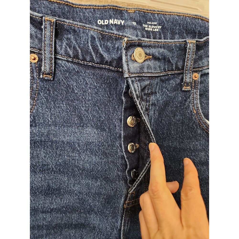 Old Navy Slouchy Wide-Leg Jeans Womens 12 Blue Dark Wash Button Fly NEW - Picture 6 of 12